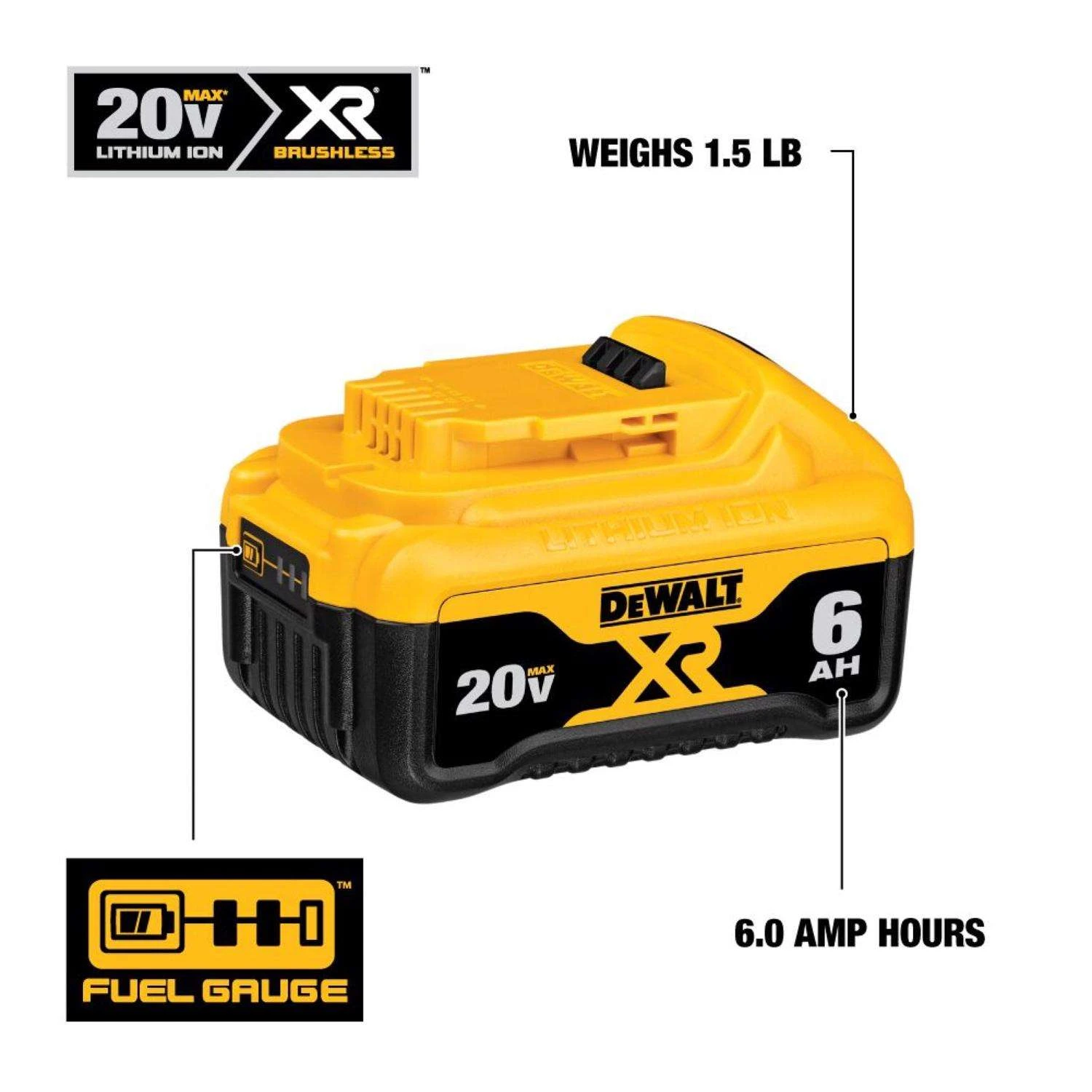 DeWalt 20V MAX DCB206-2 6 Ah Lithium-Ion Battery Combo Pack 2 Pc - Image 3