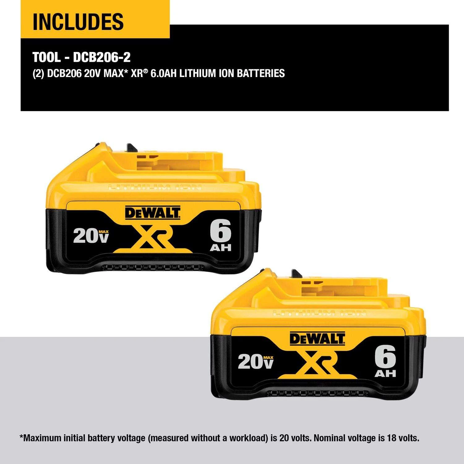 DeWalt 20V MAX DCB206-2 6 Ah Lithium-Ion Battery Combo Pack 2 Pc - Image 2