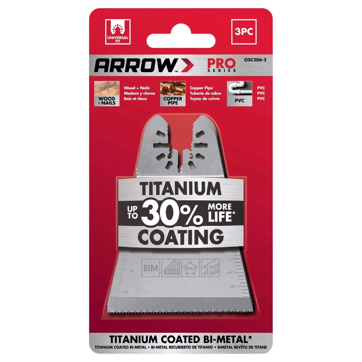 Arrow Pro 2-11/16 In. Titanium-Coated Bi-Metal Semi-Circle Oscillating Wood Blade Multi-Material 3 P