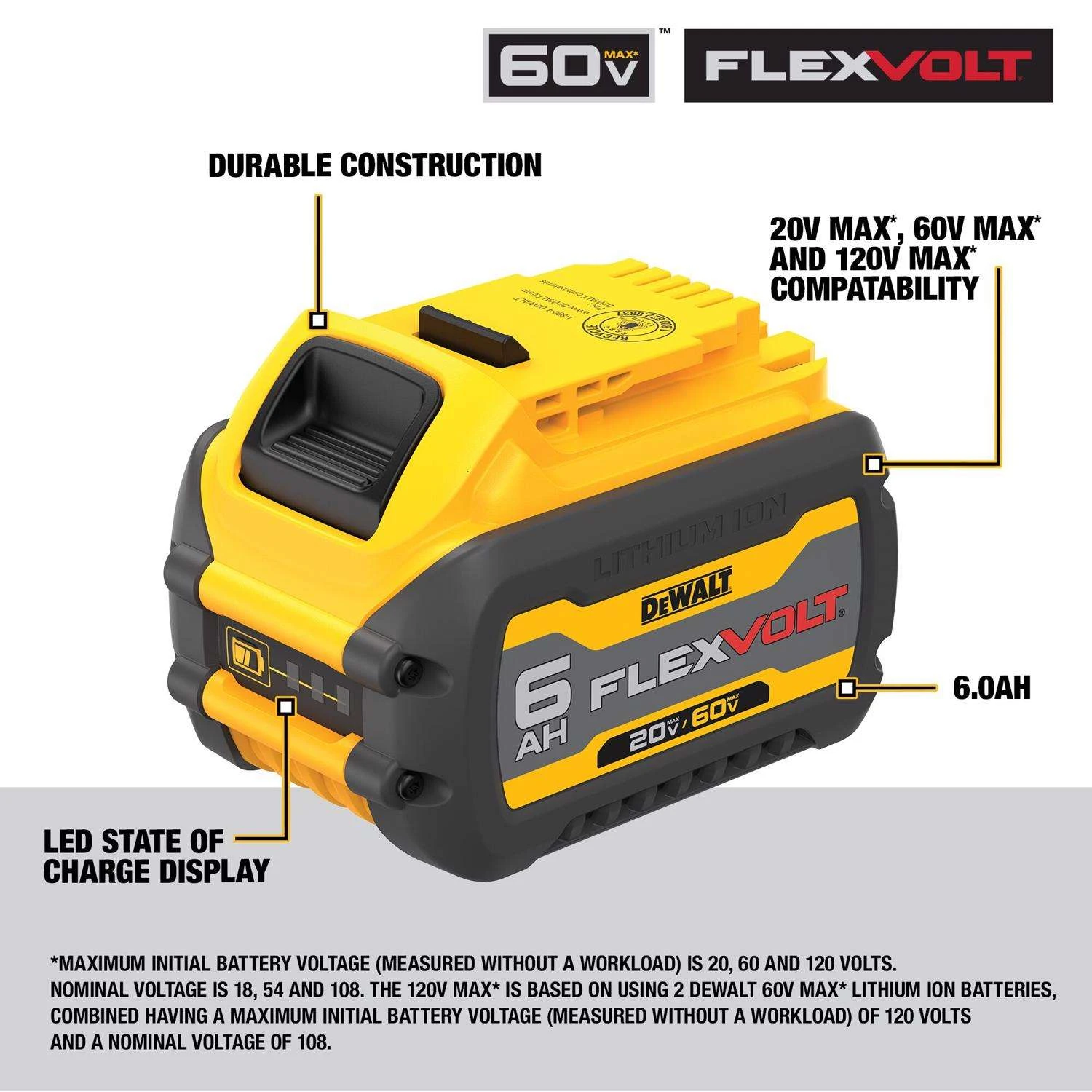 DeWalt 20V-60V MAX Flexvolt DCB606 6 Ah Lithium-Ion Battery Pack 1 Pc - Image 2