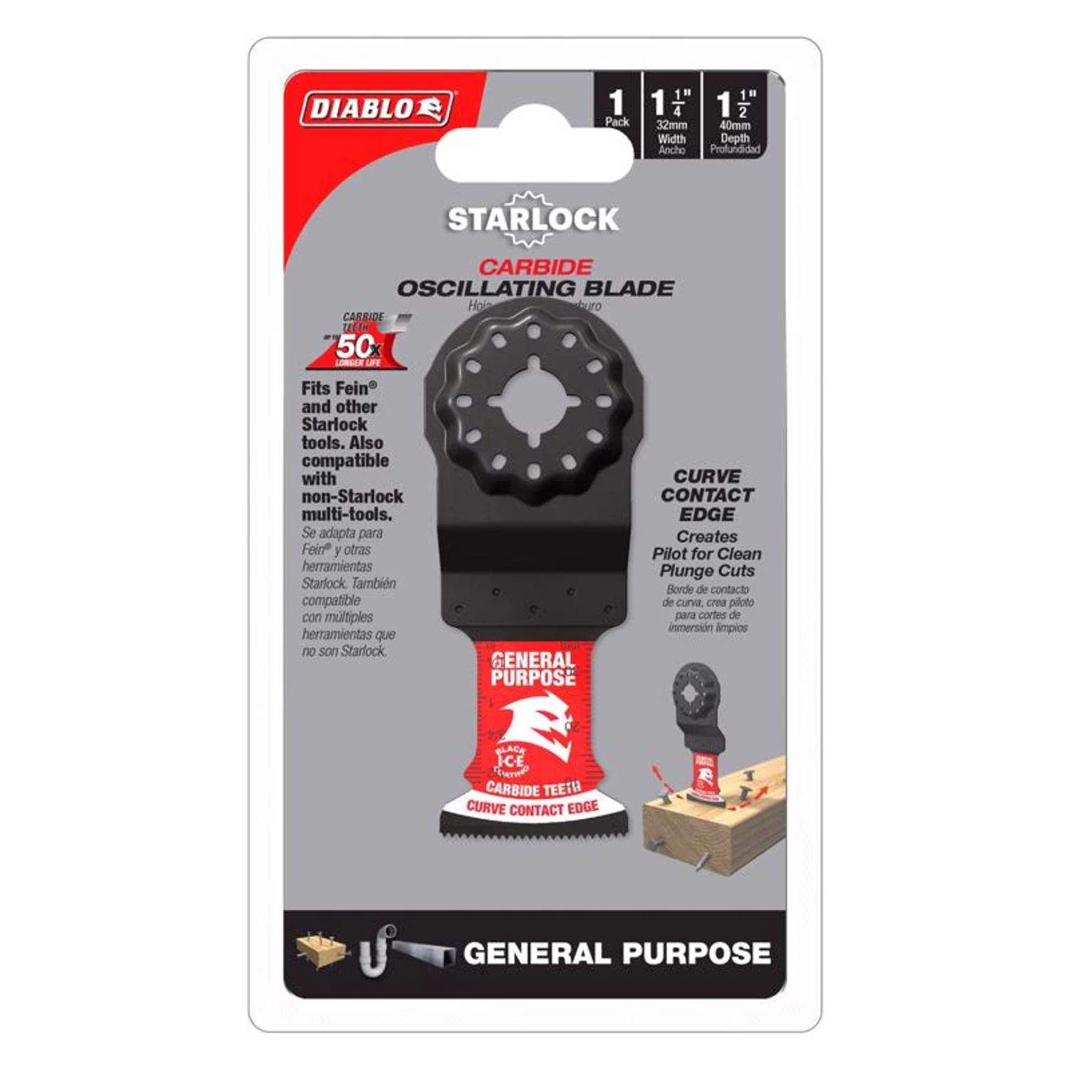 Diablo Starlock 1-1/4 In. W Carbide Curved Contact Edge Oscillating Blade General Purpose Cuts 1 Pk