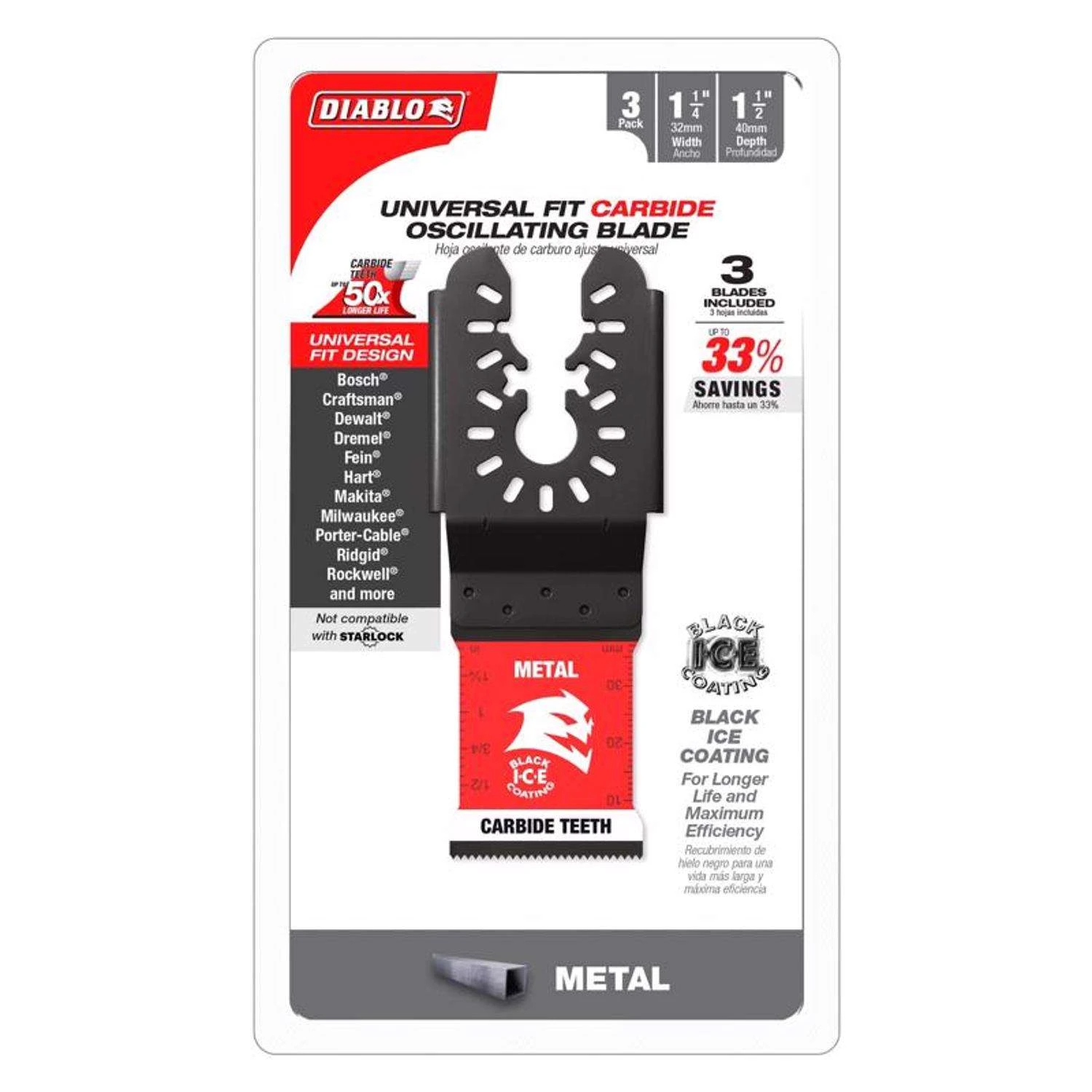 Diablo 1-1/4 In. X 1-1/4 In. W Carbide Oscillating Blade Metal 3 Pk - Image 2